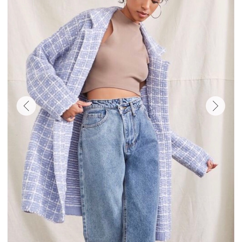 Blue and cream Forever 21 tweed sweater